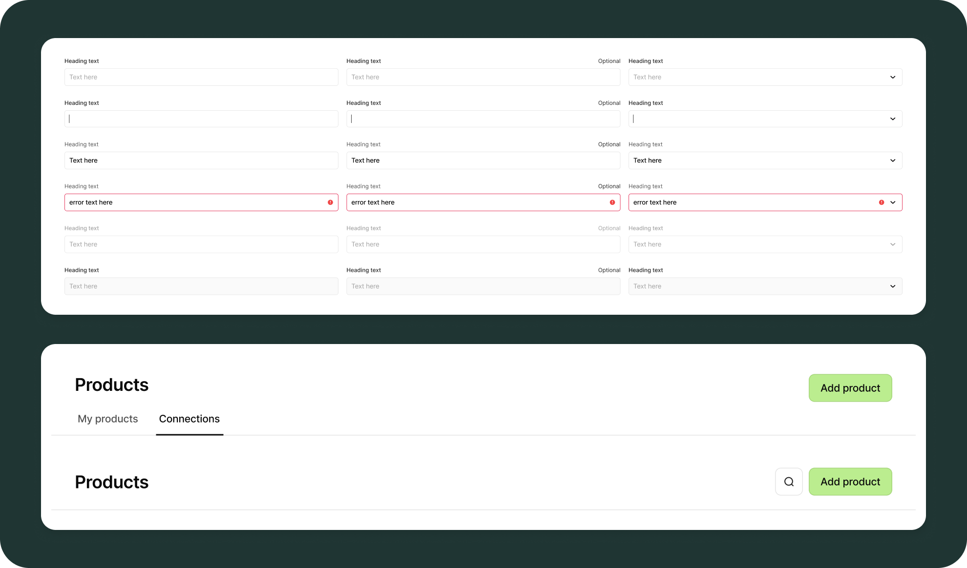 component library of input fields